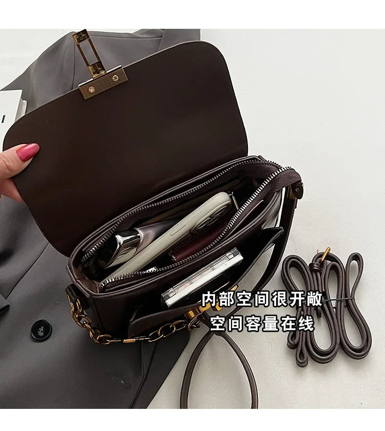 LOCK FLAP LEATHER BAG