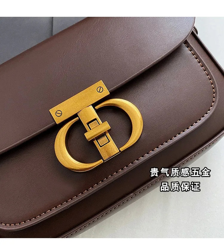 LOCK FLAP LEATHER BAG