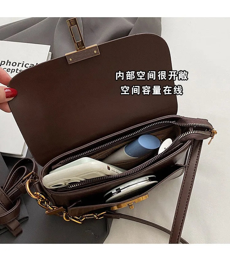 LOCK FLAP LEATHER BAG