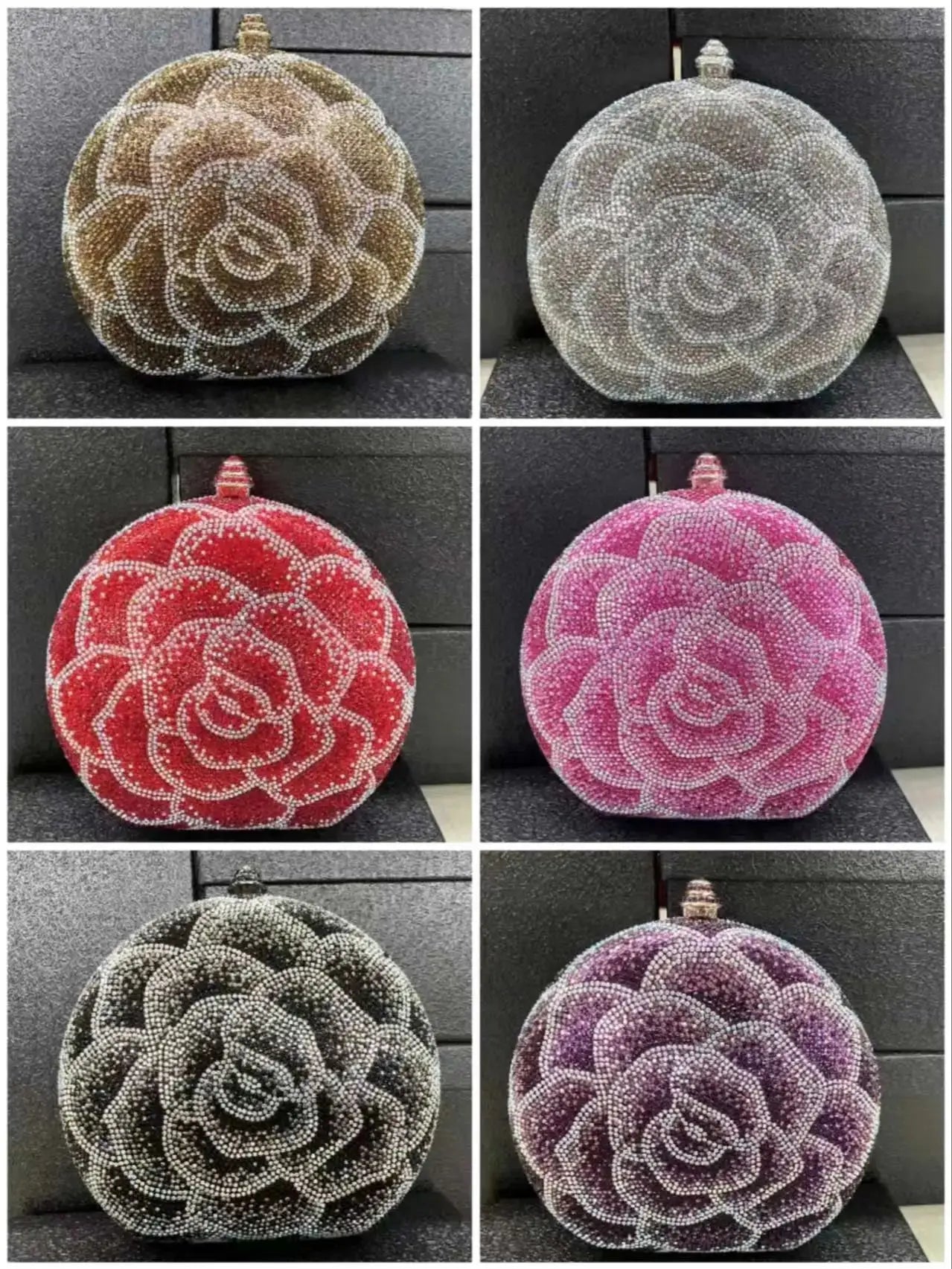 ROSE FLOWER CRYSTAL CLUTCH