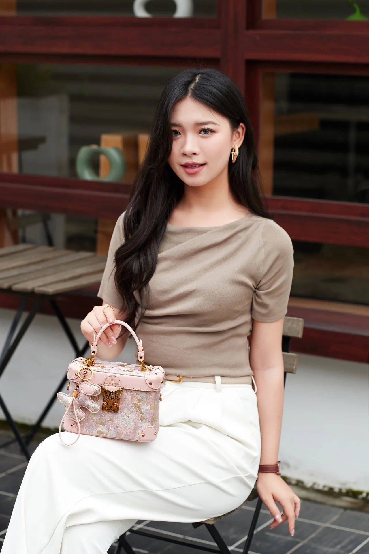 CHINESE STYLE  PINK EMBOSSED BAG