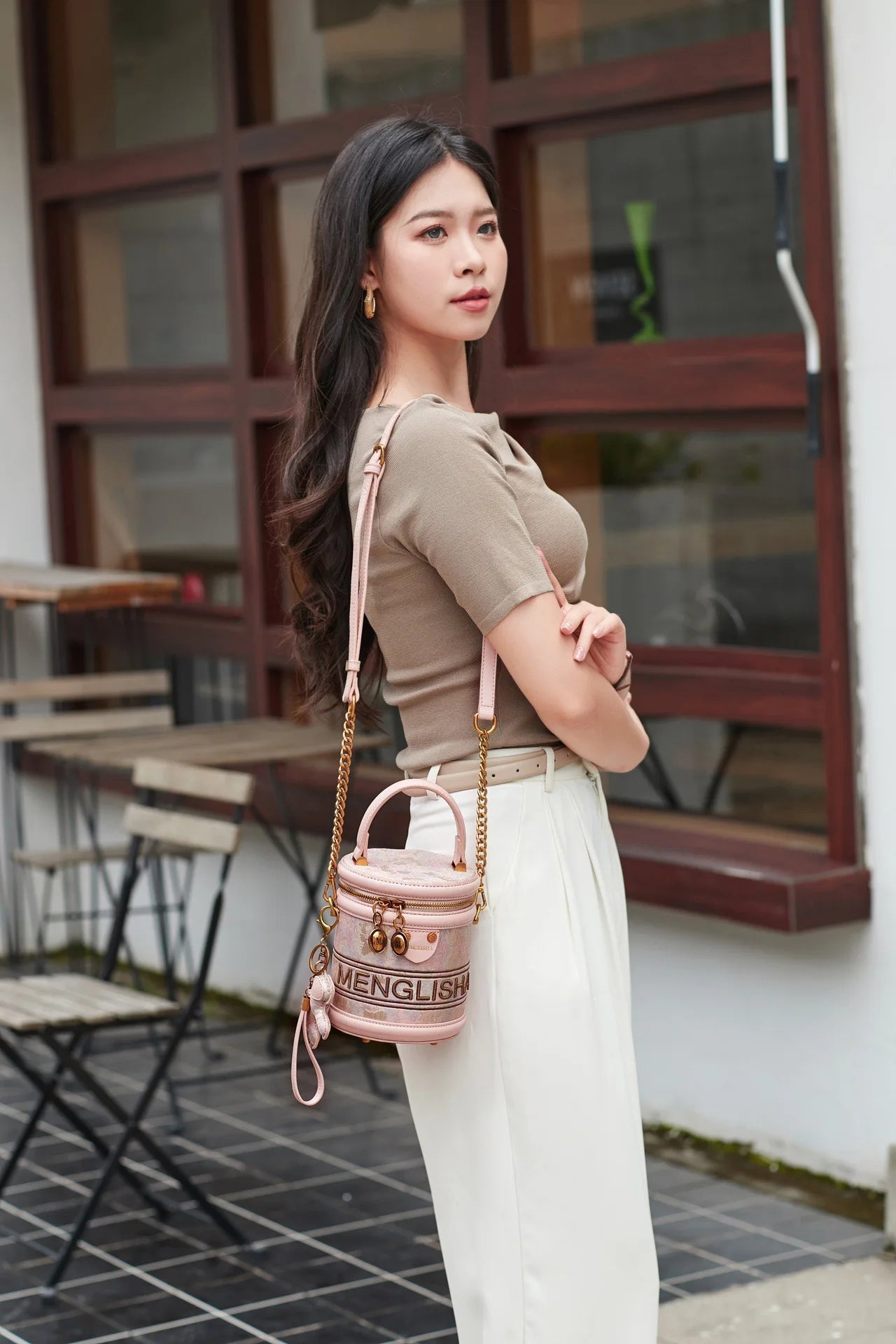 CHINESE STYLE  PINK EMBOSSED BAG