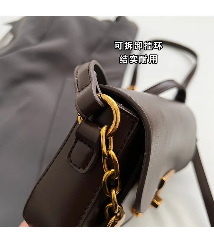 LOCK FLAP LEATHER BAG