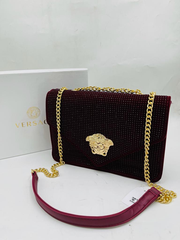 VERSACE MEHROON CRYSTAL BAG