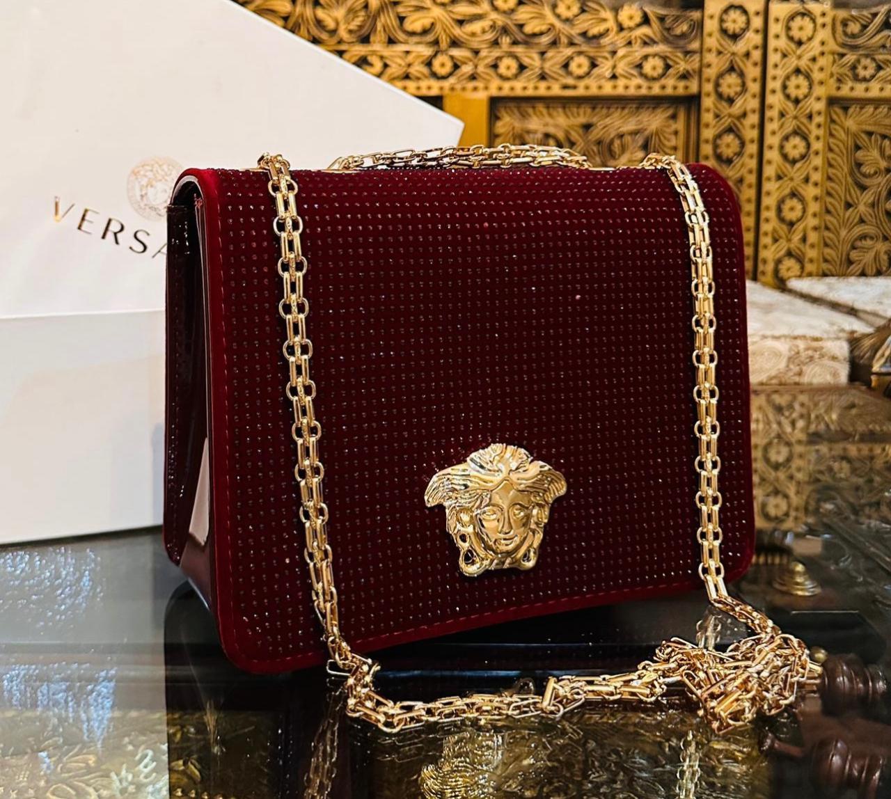 VERSACE MEHROON CRYSTAL BAG